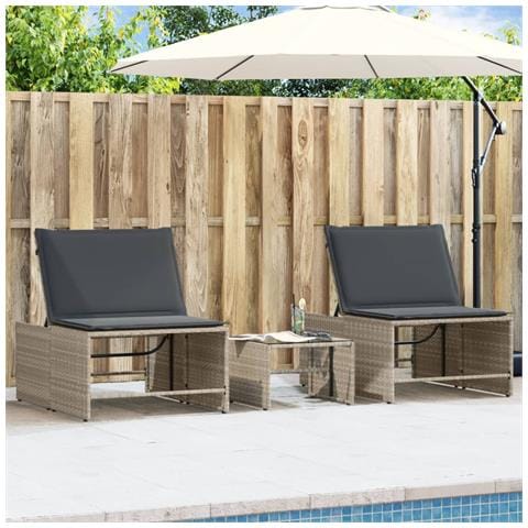 Lettini Prendisole 2pz con Tavolino Grigio Chiaro in Polyrattan - Foto 2