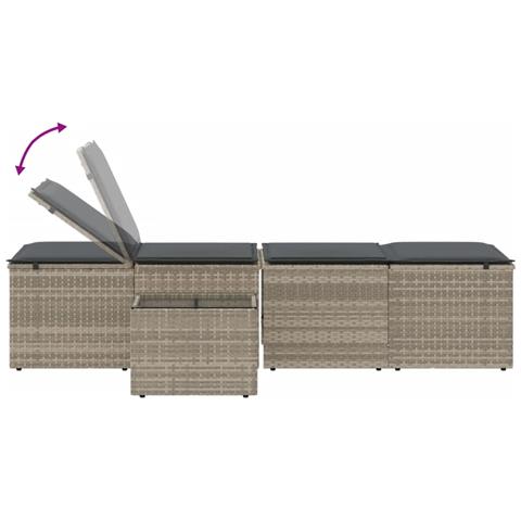 Lettini Prendisole 2pz con Tavolino Grigio Chiaro in Polyrattan - Foto 9