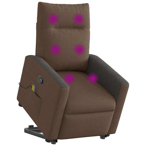 Poltrona Alzapersona Massaggiante Reclinabile Marrone Tessuto - Foto 2