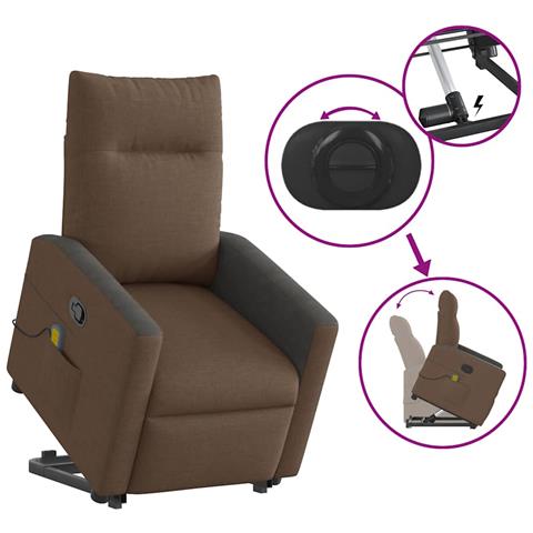 Poltrona Alzapersona Massaggiante Reclinabile Marrone Tessuto - Foto 9