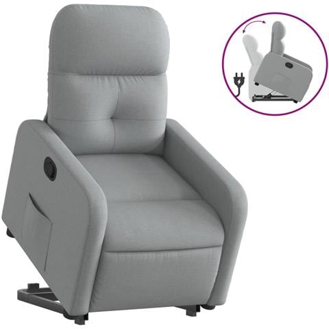 Poltrona Alzapersona Reclinabile Grigio Chiaro in Tessuto - Foto 1