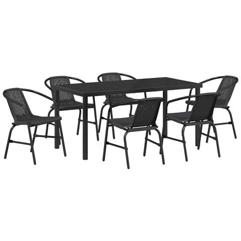 Set da pranzo da giardino di 7 pezzi in Rattan Nero - Foto 1