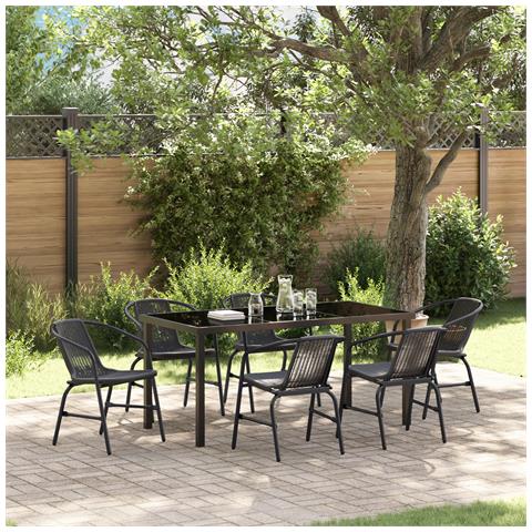 Set da pranzo da giardino di 7 pezzi in Rattan Nero - Foto 2