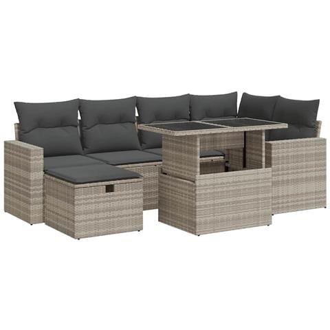 Set Divani da Giardino 7pz con Cuscini Grigio Chiaro Polyrattan - Foto 1