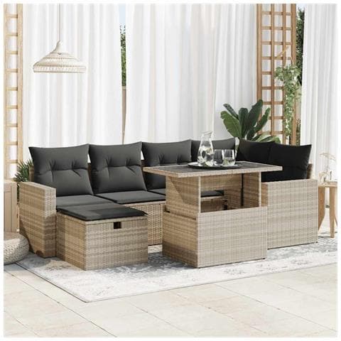 Set Divani da Giardino 7pz con Cuscini Grigio Chiaro Polyrattan - Foto 2