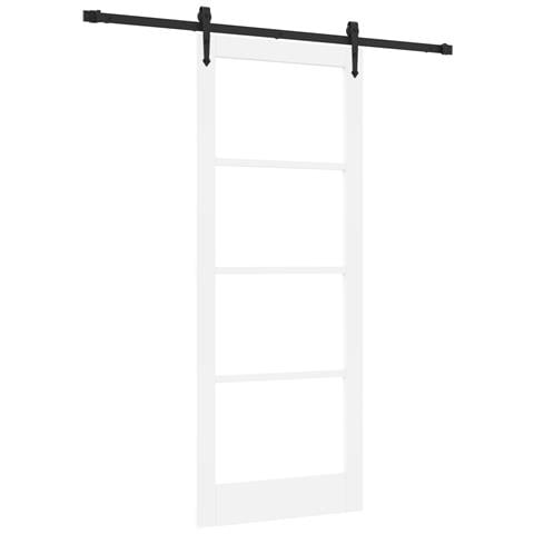 Porta scorrevole con kit di attrezzatura Bianco 83x211 cm Legno massello in pino, Porta interna con vetro 'ORKDAL'Bianca 83x211x4 cm - Foto 1