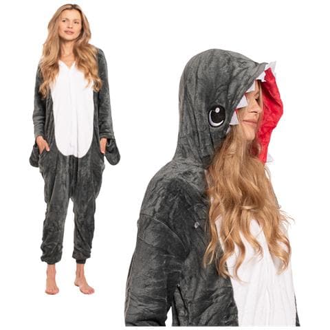 Pigiama Da Donna Tuta Kigurumi Costume Onesie Squalo Grigio 155-165 Cm M - Foto 1