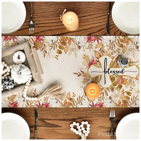 Runner Da Tavola - Croce Eucalipto Foglie Autunno 40x140cm - Foto 2