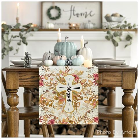 Runner Da Tavola - Croce Eucalipto Foglie Autunno 40x140cm - Foto 5