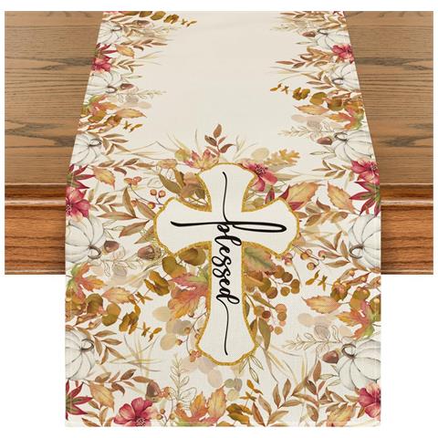 Runner Da Tavola - Croce Eucalipto Foglie Autunno 40x140cm - Foto 1