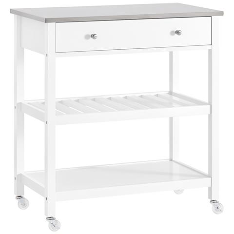 Carrello Cucina Con Ruote, Isola In Acciaio Inox Bianco Con Cassetti - Foto 1