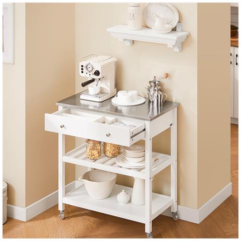 Carrello Cucina Con Ruote, Isola In Acciaio Inox Bianco Con Cassetti - Foto 2