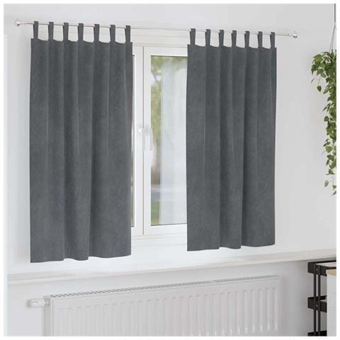 Tende con tende 2 pcs Grigio chiaro 140 x 175 cm Velluto - Foto 2