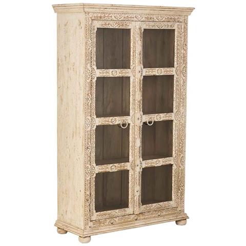 Vetrina In Legno Intagliato Beige Fatta A Mano, 106x43x180h Cm - Foto 1