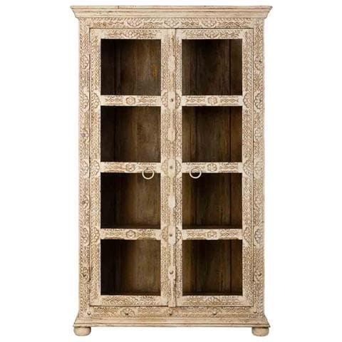 Vetrina In Legno Intagliato Beige Fatta A Mano, 106x43x180h Cm - Foto 2