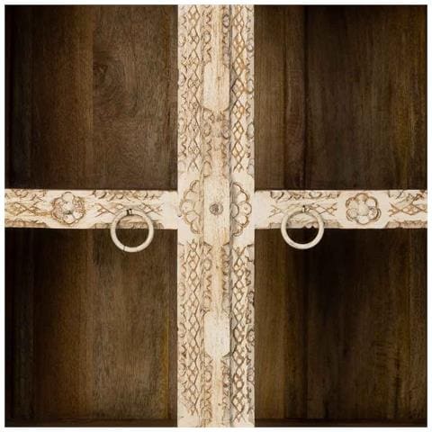 Vetrina In Legno Intagliato Beige Fatta A Mano, 106x43x180h Cm - Foto 8