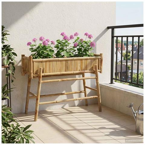 Vaso da Giardino con Supporto Naturale 100 x 38 x 74 cm Bambù - Foto 2