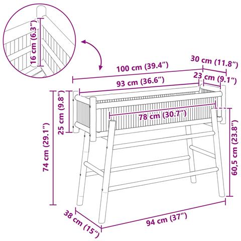 Vaso da Giardino con Supporto Naturale 100 x 38 x 74 cm Bambù - Foto 8