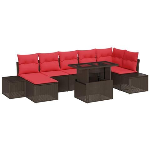 Set Divano da Giardino 8 pcs Marrone e Rosso polyrattan - Foto 1