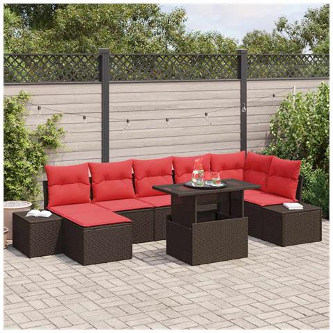Set Divano da Giardino 8 pcs Marrone e Rosso polyrattan - Foto 2
