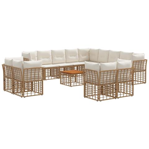 Set di divani da esterno 14 pcs Naturale e Bianco Crema - Foto 1
