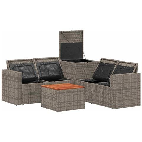 Set di divani 6 pz Grigio e Blu Navy Rattan sintetico e Acciaio - Foto 2
