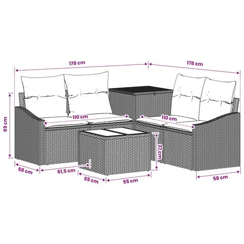 Set di divani 6 pz Nero Rattan sintetico e Acciaio - Foto 2