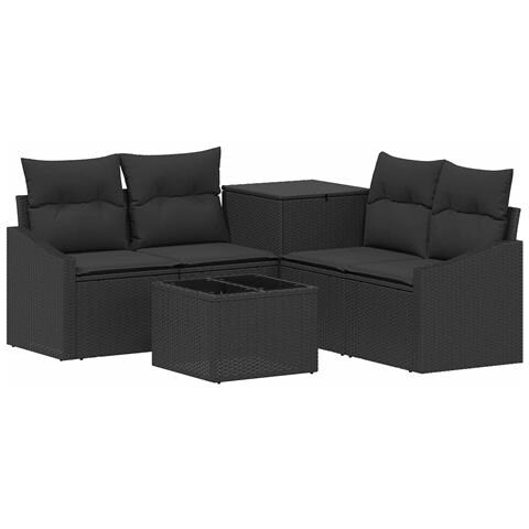 Set di divani 6 pz Nero Rattan sintetico e Acciaio - Foto 1