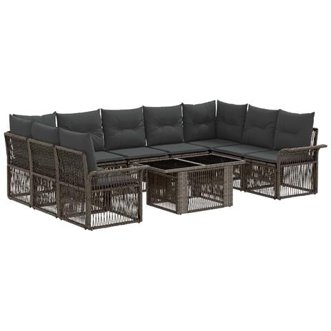 Set Divano da Giardino 10 pz Grigio e Grigio Scuro polyrattan - Foto 1