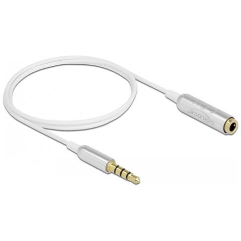 Cavo di prolunga audio stereo jack da 3,5 mm a 4 pin maschio per femmina Ultra Slim da 0,5 m bianco - Foto 2