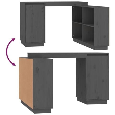 Scrivania Grigia 110x50x75 Cm In Legno Massello Di Pino - Foto 2