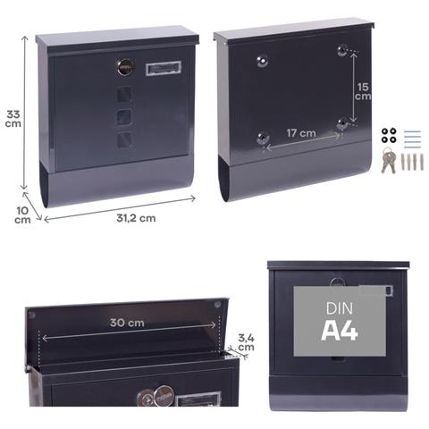 Chance E7005 Cassetta Postale In Acciaio Con Portagiornali, Formato Din A4, Cassetta Della Posta Con Serratura Coperta E Portanome, Antracite - Foto 2