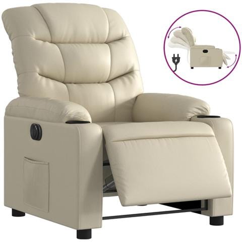 Poltrona Reclinabile Elettrica Crema In Similpelle - Foto 2