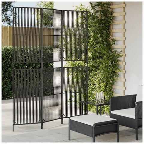 Divisorio per Ambienti a 3 Pannelli Nero in Polyrattan - Foto 1