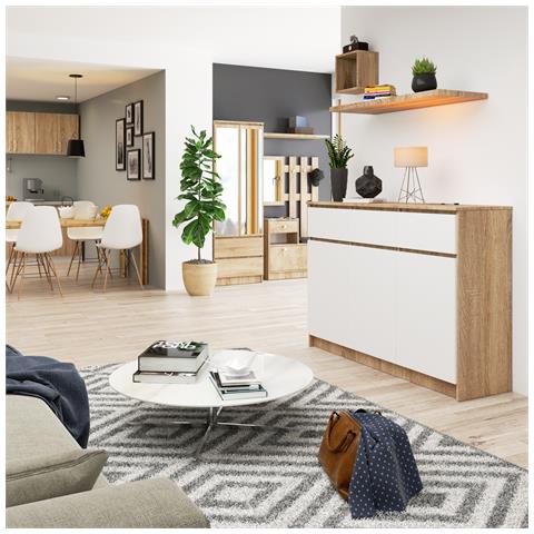 Cassettiera K140, 3 ante e 3 cassetti, 138x40x99 cm, Colore Sonoma Quercia e Bianco - Foto 8