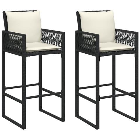 Sgabelli Da Bar Con Cuscini 2 Pz Neri In Polyrattan - Foto 2