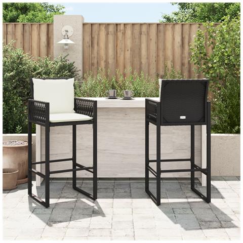 Sgabelli Da Bar Con Cuscini 2 Pz Neri In Polyrattan - Foto 3