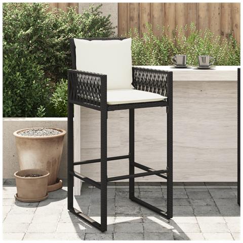 Sgabelli Da Bar Con Cuscini 2 Pz Neri In Polyrattan - Foto 1