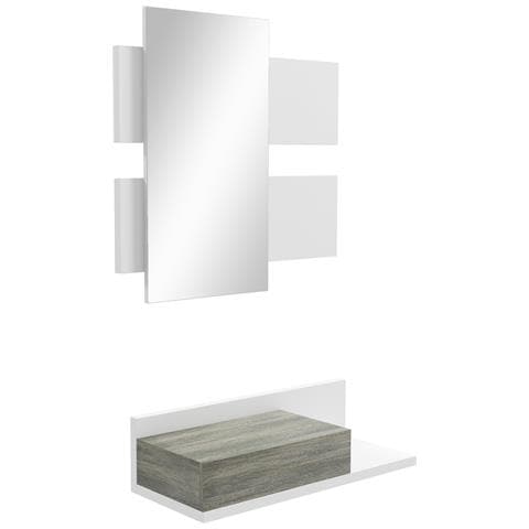 Mobile Da Ingresso 2 In 1 Con Specchio Da Parete 75x3.5x75 Cm E Cassetto 75x30.5x20 Cm, Grigio E Bianco - Foto 1