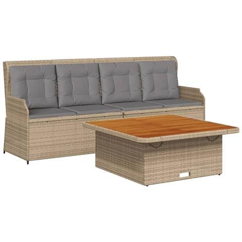 Set Divano Da Giardino 3 Pz Con Cuscini Beige In Polyrattan - Foto 1