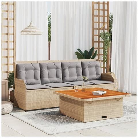 Set Divano Da Giardino 3 Pz Con Cuscini Beige In Polyrattan - Foto 8