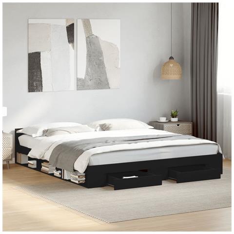 Giroletto Con Cassetti Nero 180x200 Cm In Legno Multistrato - Foto 1