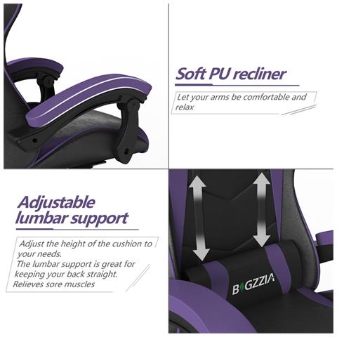 Sedia Ufficio Bracciolo Regolabile, Poltrona Ergonomica Con Supporto Lombare, Schienale Reclinabile E Altezza Regolabile, Rotelle Girevoli A 360°- Viola - Foto 2