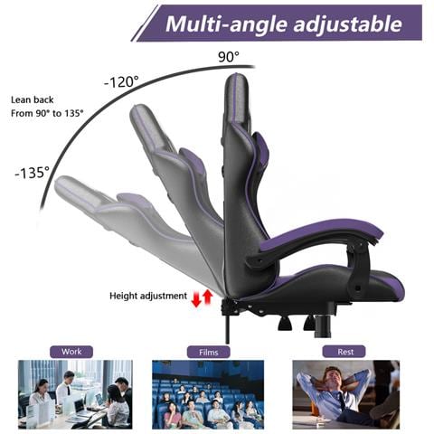 Sedia Ufficio Bracciolo Regolabile, Poltrona Ergonomica Con Supporto Lombare, Schienale Reclinabile E Altezza Regolabile, Rotelle Girevoli A 360°- Viola - Foto 5