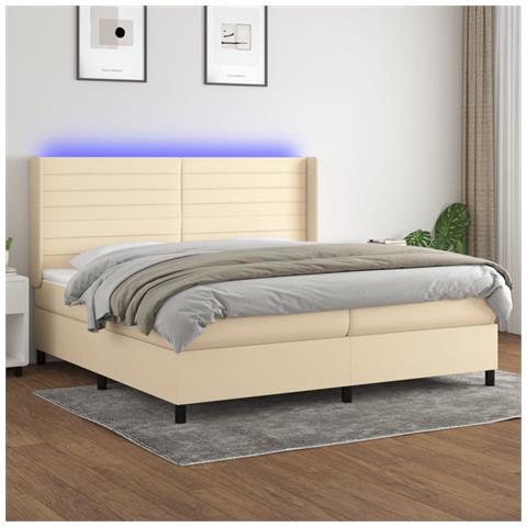 Letto a Molle Materasso e LED bianco 200x200cm in Tessuto - Foto 8