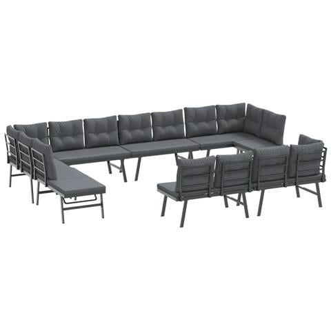 Set Panche Giardino Cuscini 8pz Nere Acciaio Verniciato Polvere - Foto 2