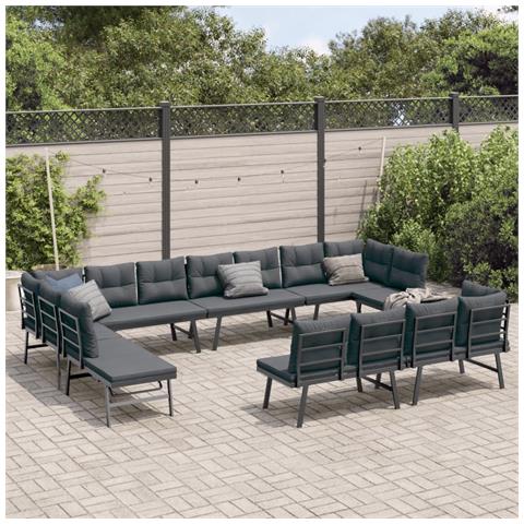 Set Panche Giardino Cuscini 8pz Nere Acciaio Verniciato Polvere - Foto 1