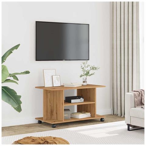 Mobile Tv Ruote Rovere Artigianale 80x40x45cm Legno Multistrato - Foto 3