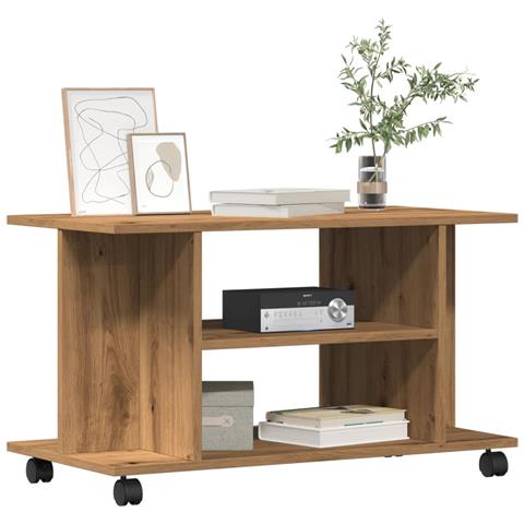 Mobile Tv Ruote Rovere Artigianale 80x40x45cm Legno Multistrato - Foto 1