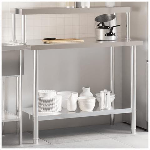 Tavolo Lavoro Cucina Con Ripiano 110x55x120 Cm Acciaio Inox - Foto 1
